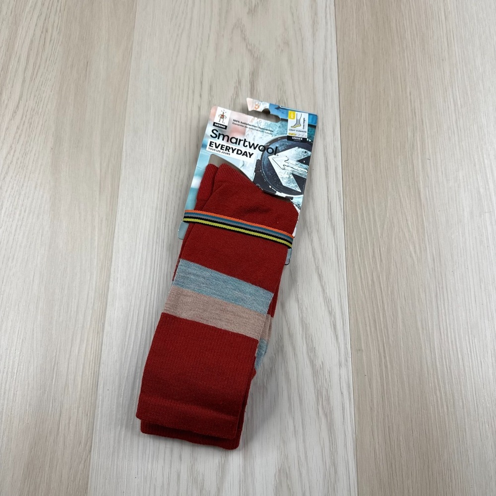 NWT Smartwool Everyday Unisex Red Stripe Crew Colorado Merino Wool Socks Size L